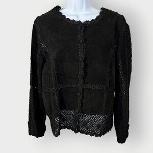 Suede Essentials Patchwork Suede Jacket | Black Crochet | Prairie Boho